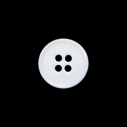 Plastic 4-Hole Button Made in Italy - 24L/15mm - White Narrow Rim