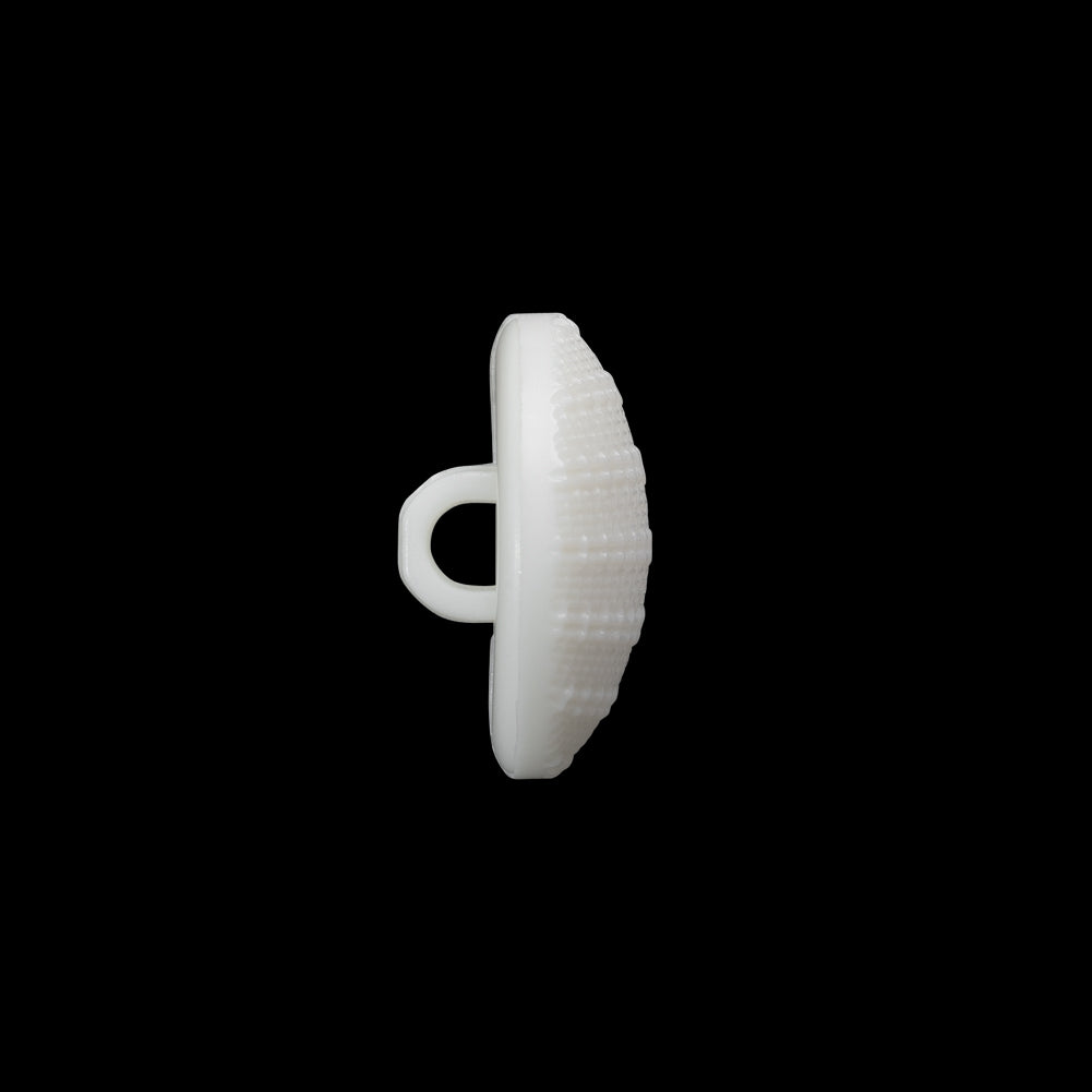 Plastic Shank Back Button - 28L/18mm - White Woven Textured Half Dome - Folded