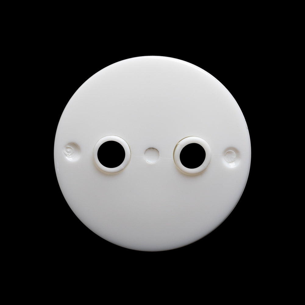 Plastic 2-Hole Button - 40L/25.5mm - White Shallow Dish with White Eyelet Holes - Detail