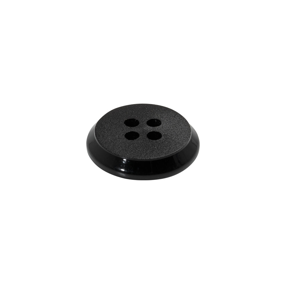 Plastic 4-Hole Button - 24L/15mm - Black Matte Face with Beveled Rim