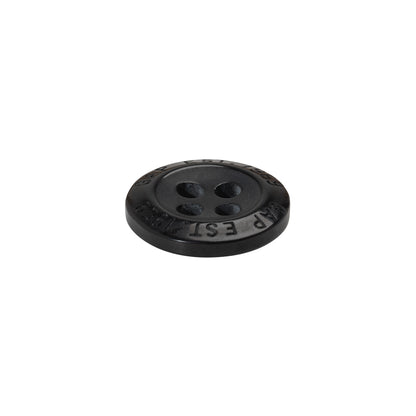 Plastic 4-Hole Button by Famous Designer - 24L/15mm - Black Text Engraved Rim
