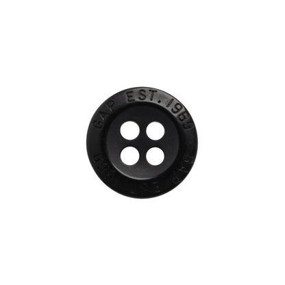Plastic 4-Hole Button by Famous Designer - 24L/15mm - Black Text Engraved Rim