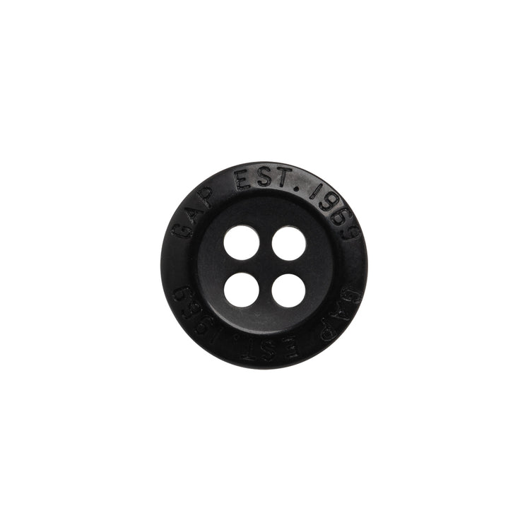 template--25130090922057__main-Plastic 4-Hole Button by Famous Designer - 24L/15mm - Black Text Engraved Rim