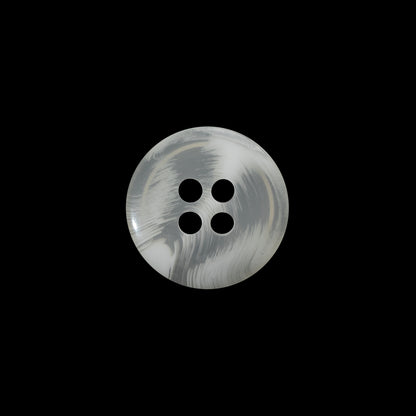 Plastic 4-Hole Button - 24L/15mm - Translucent White Swirls Rolled Rim