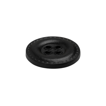 Plastic 4-Hole Button - 34L/21.5mm - Black Faux Leather with Stitched Border