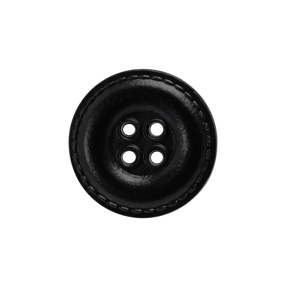 Plastic 4-Hole Button - 34L/21.5mm - Black Faux Leather with Stitched Border