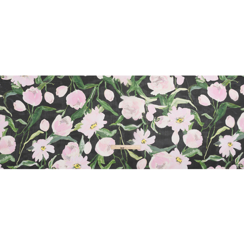 Carolina Herrera Black, Pink and Green Floral Silk Organza Full
