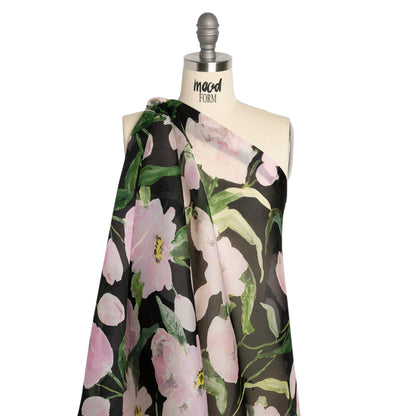 Carolina Herrera Black, Pink and Green Floral Silk Organza Drape
