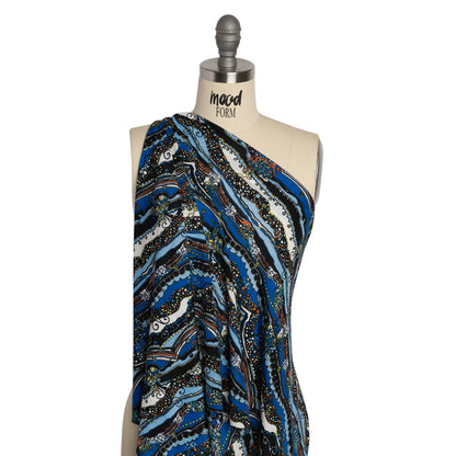 Blue, Orange and Black Fancy Diagonal Stripes Silk Jersey Detail
