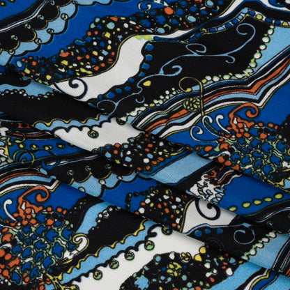 Blue, Orange and Black Fancy Diagonal Stripes Silk Jersey Full