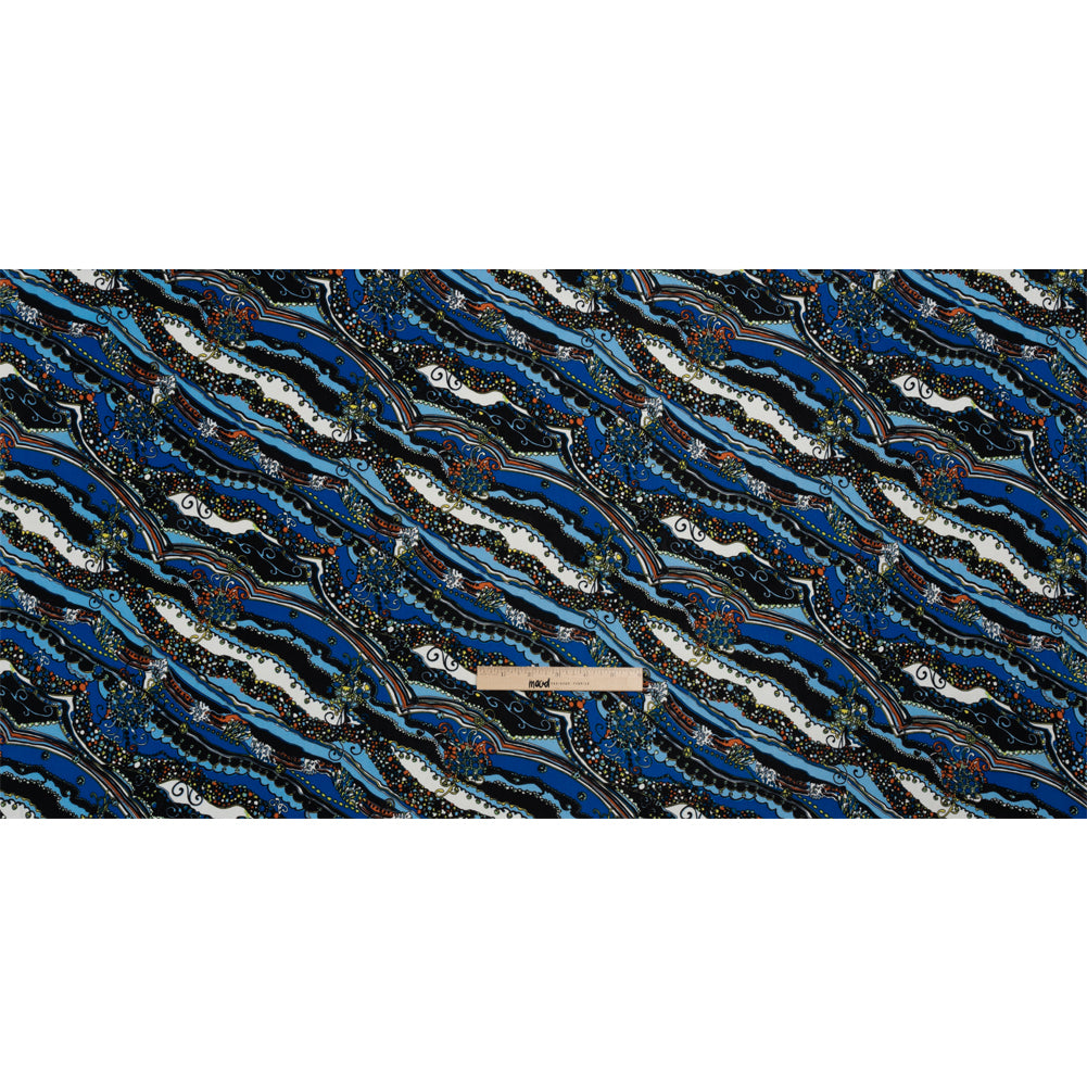 Blue, Orange and Black Fancy Diagonal Stripes Silk Jersey Drape