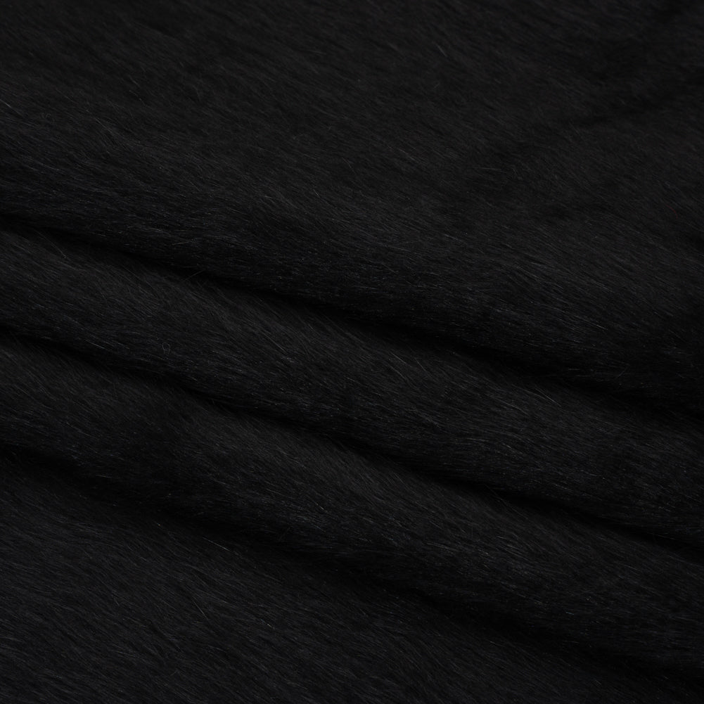 Black Fuzzy Blended Wool Coating Folded