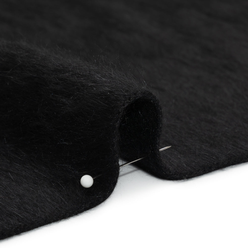 Black Fuzzy Blended Wool Coating Detail