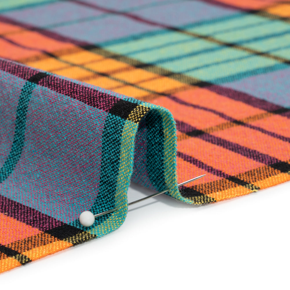 Orange, Green and Blue Plaid Homespun Cotton and Polyester Woven Detail