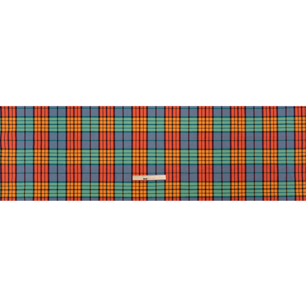 Orange, Green and Blue Plaid Homespun Cotton and Polyester Woven Full