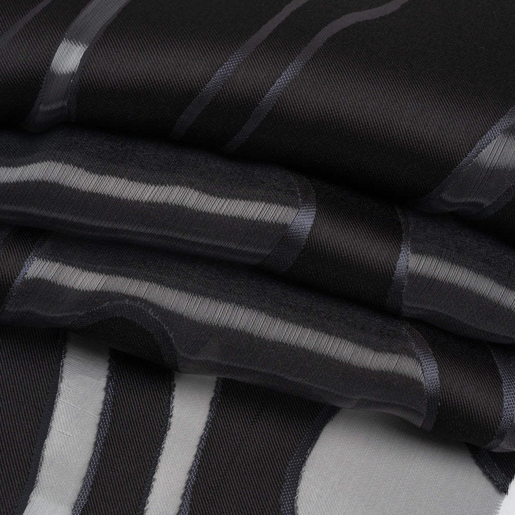 Metallic Gunmetal and Black Flowing Lines Luxury Burnout Brocade