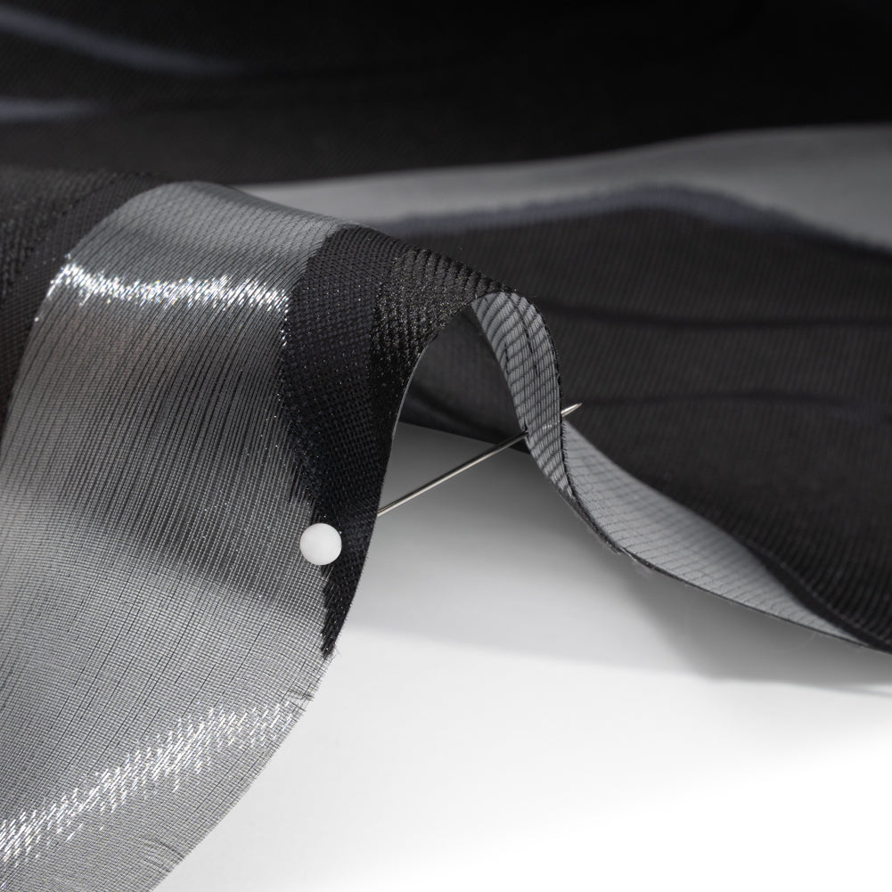 Metallic Gunmetal and Black Flowing Lines Luxury Burnout Brocade