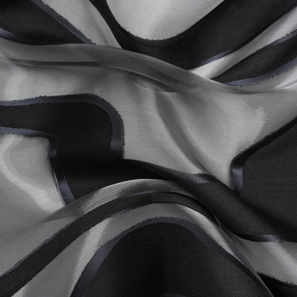 Metallic Gunmetal and Black Flowing Lines Luxury Burnout Brocade