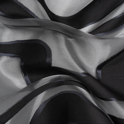 Metallic Gunmetal and Black Flowing Lines Luxury Burnout Brocade