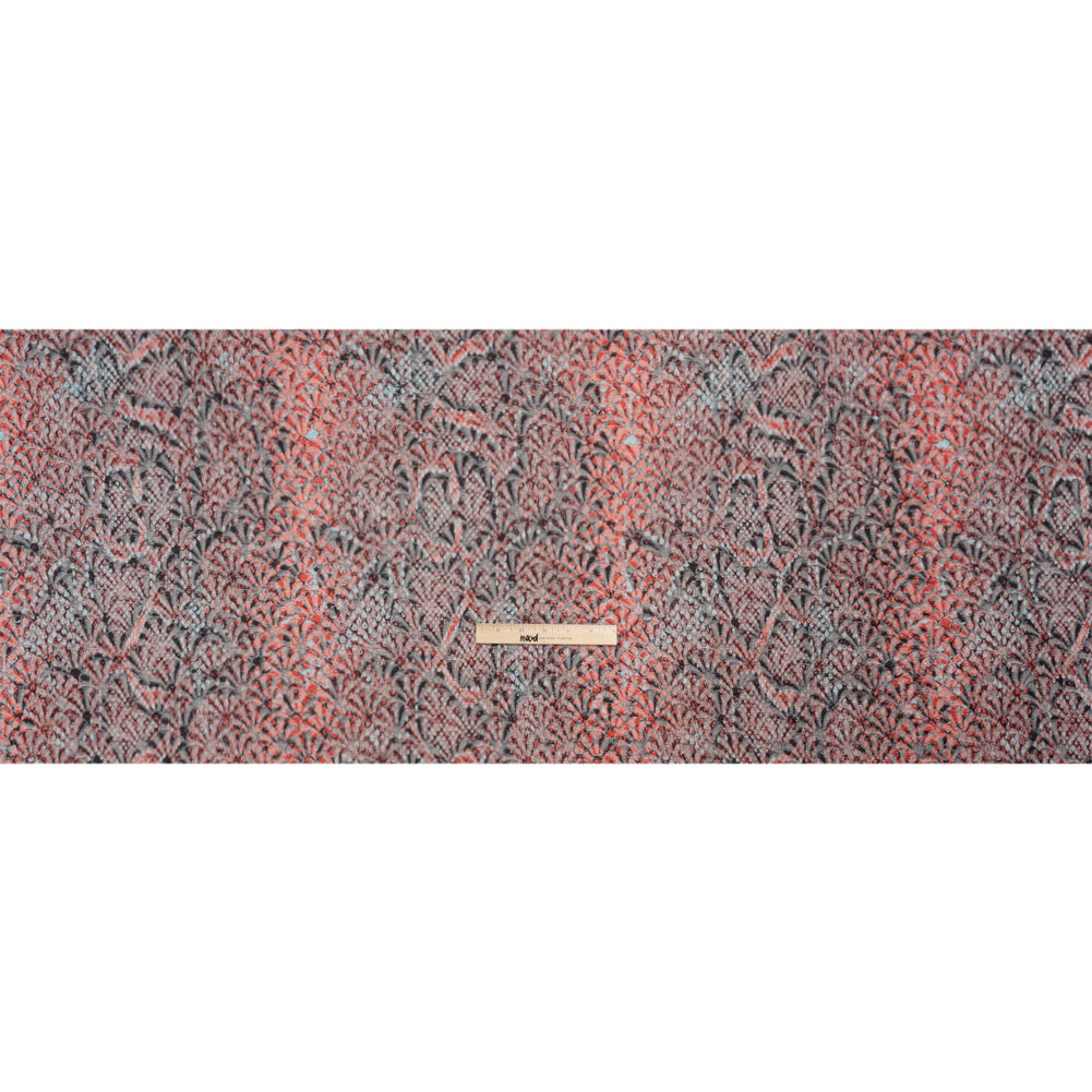 Red, Black and Sky Blue Abstract Printed Fan Flowers Stretch Cotton Matelasse Full