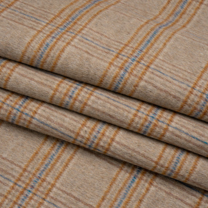 Beige, Orange and Blue Plaid Brushed Wool Blend Double Cloth Coating Folded
