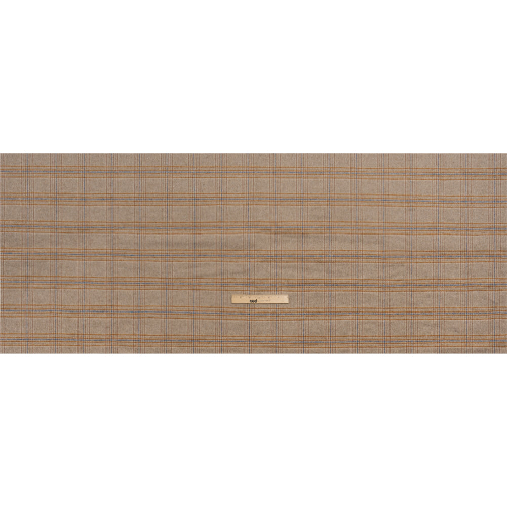 Beige, Orange and Blue Plaid Brushed Wool Blend Double Cloth Coating Full