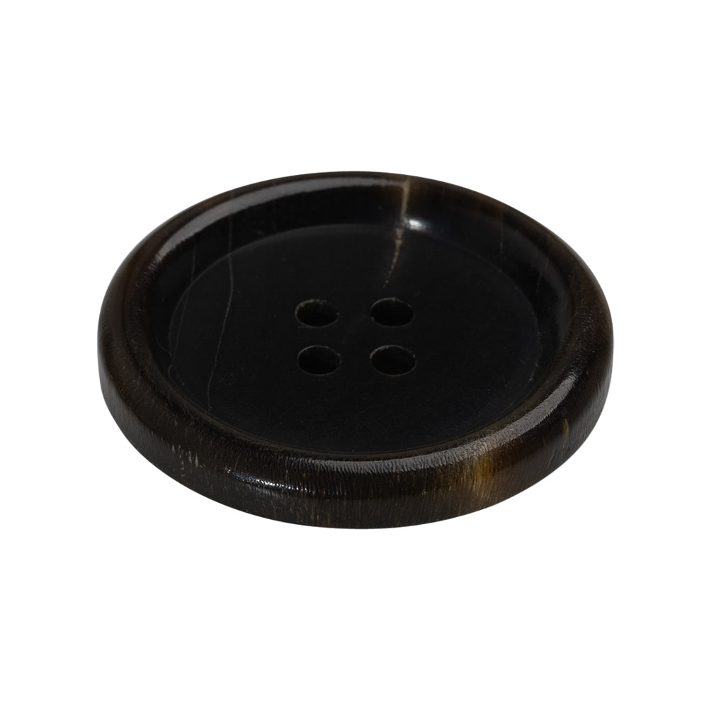 Plastic 4-Hole Button - 44L/28mm - Dark Brown and Beige Lines Rolled Rim - Folded