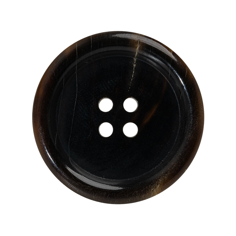 Plastic 4-Hole Button - 44L/28mm - Dark Brown and Beige Lines Rolled Rim