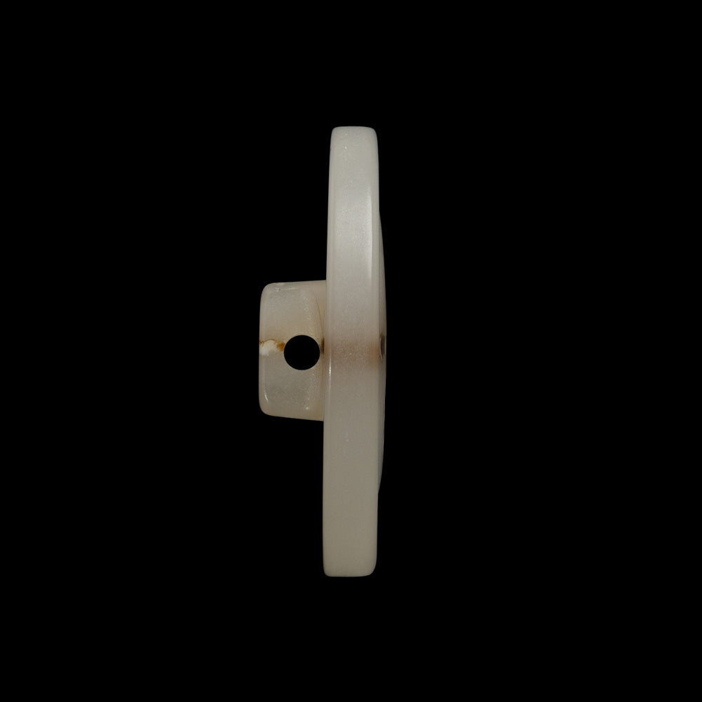 Plastic Shank Back Button - 40L/25.5mm - Ivory and Brown Streak Low Convex - Folded