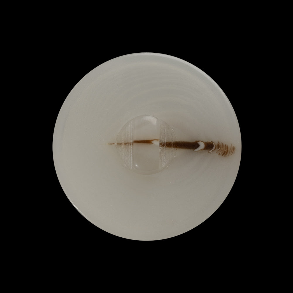 Plastic Shank Back Button - 40L/25.5mm - Ivory and Brown Streak Low Convex - Detail