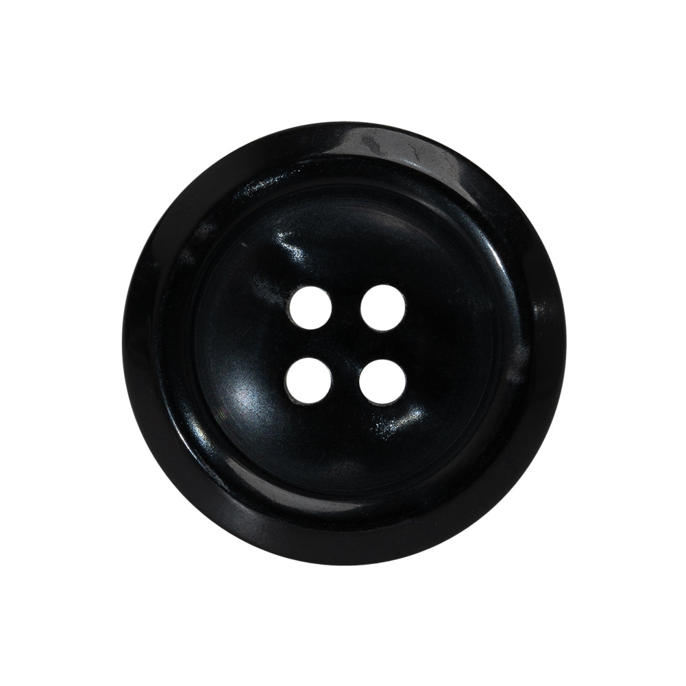 Plastic 4-Hole Button Made in Italy - 40L/25.5mm - Pearlescent Black Rolled Rim with Low Convex Center