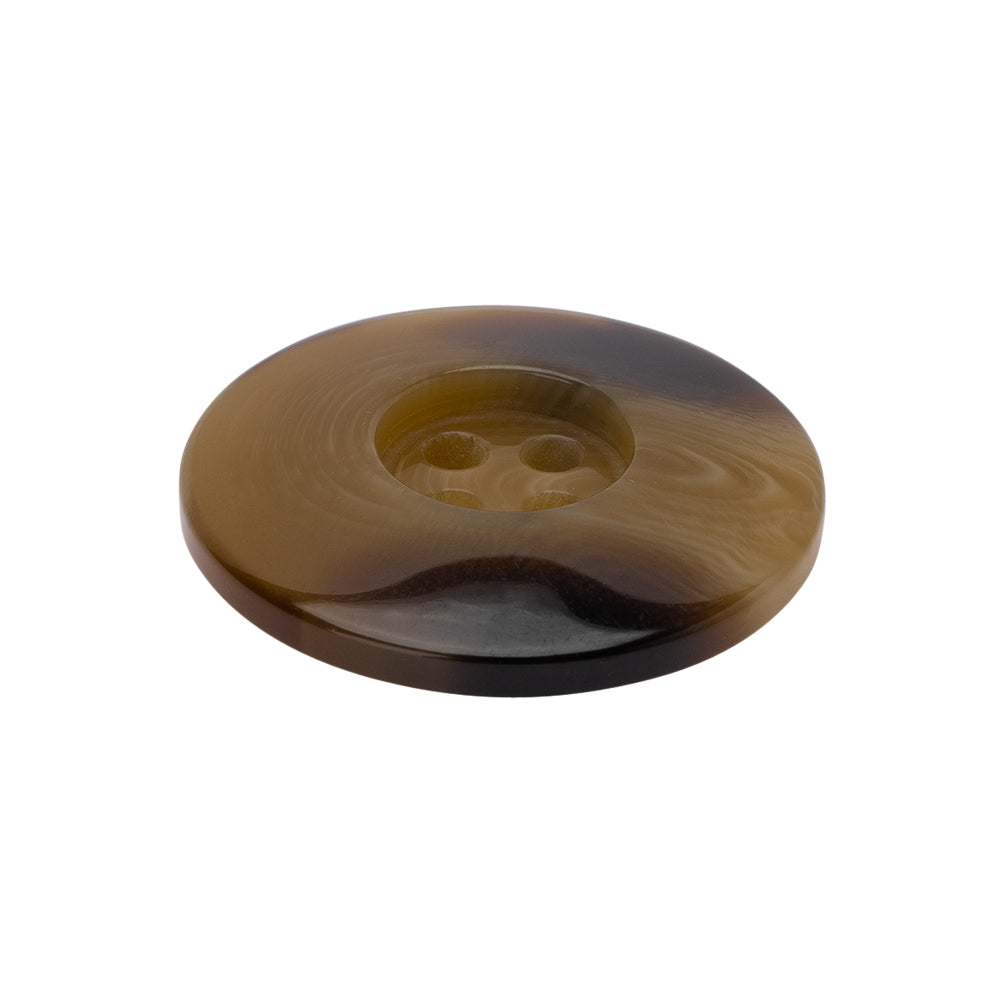 Plastic 4-Hole Button - 40L/25.5mm - Tan and Brown Swirls Shallow Ink Well