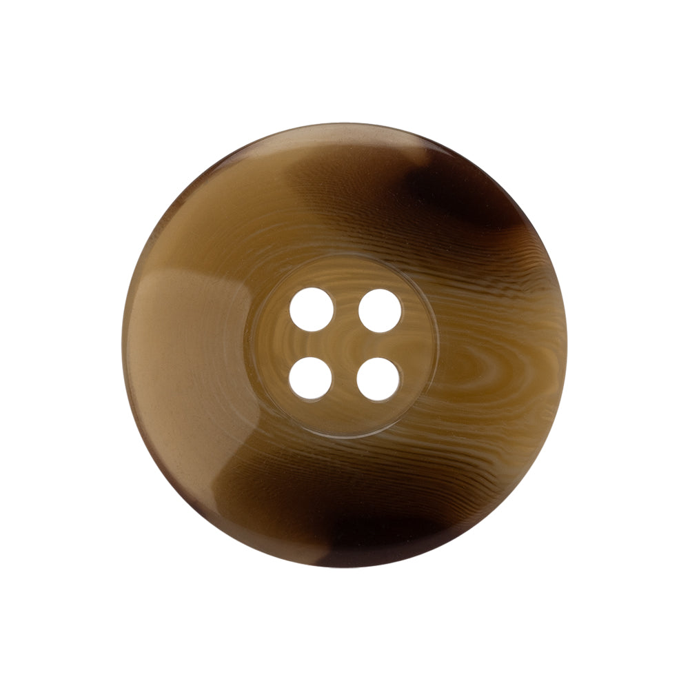 Plastic 4-Hole Button - 40L/25.5mm - Tan and Brown Swirls Shallow Ink Well