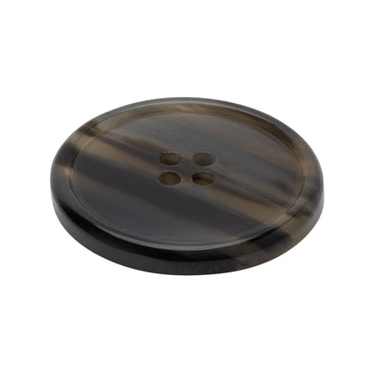 Plastic 4-Hole Button - 44L/28mm - Black and Brown Translucent Striations Narrow Rim