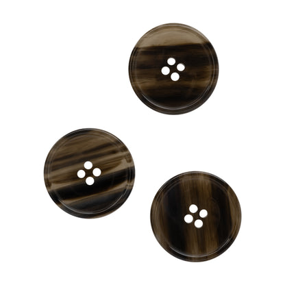 Plastic 4-Hole Button - 44L/28mm - Black and Brown Translucent Striations Narrow Rim