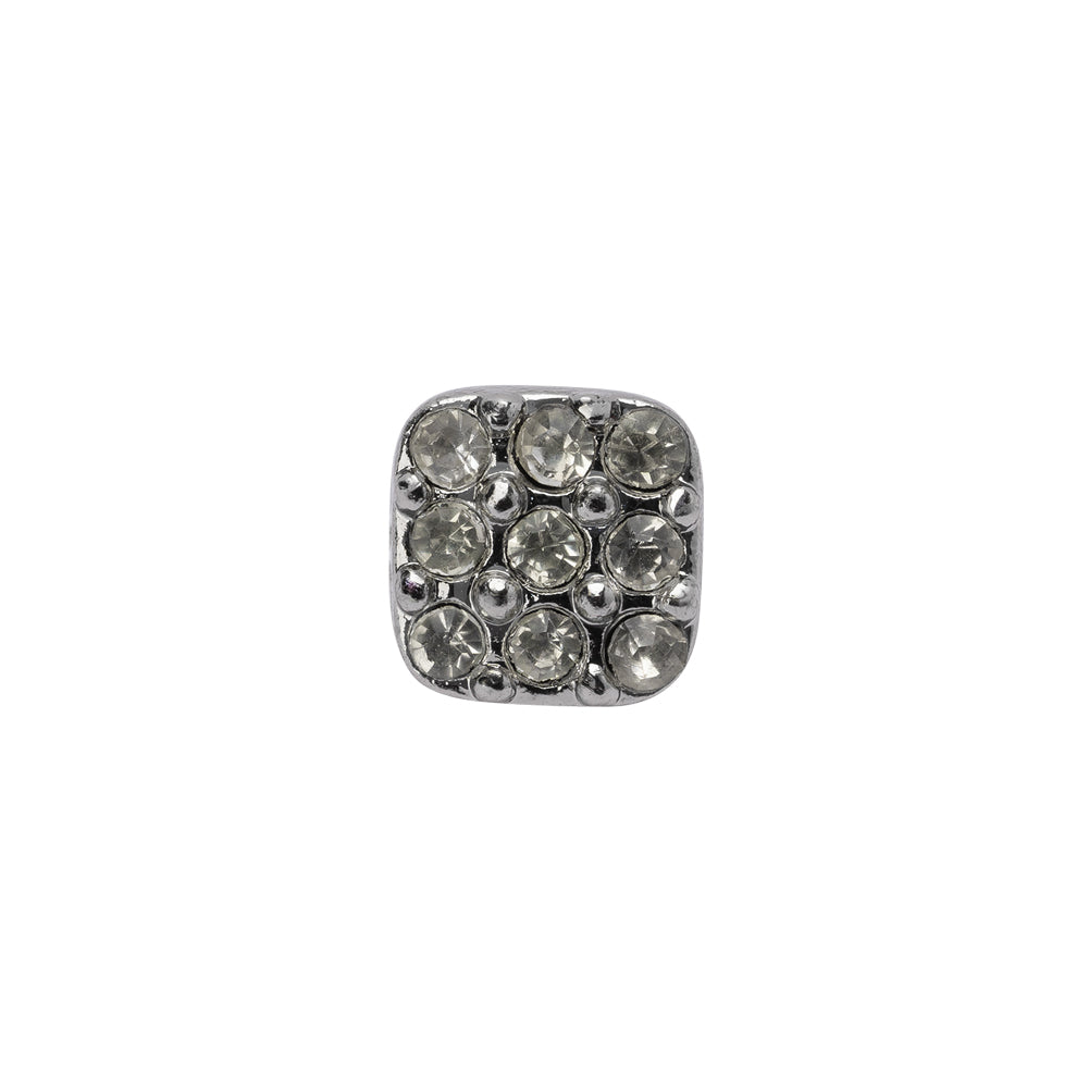 Square Rhinestone and Metal Shank Back Button - 18L/11.5mm - Silver and Crystal Grid