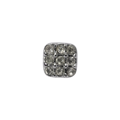 Square Rhinestone and Metal Shank Back Button - 18L/11.5mm - Silver and Crystal Grid