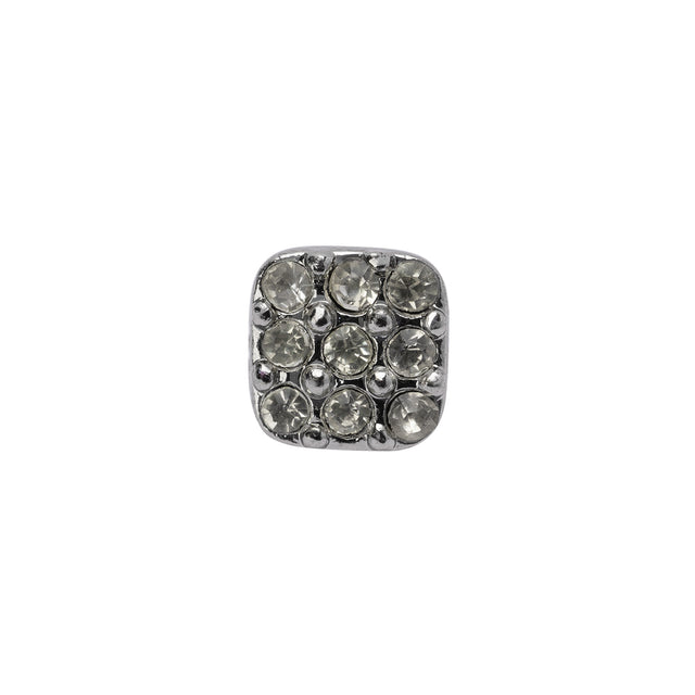 Square Rhinestone and Metal Shank Back Button - 18L/11.5mm - Silver and Crystal Grid