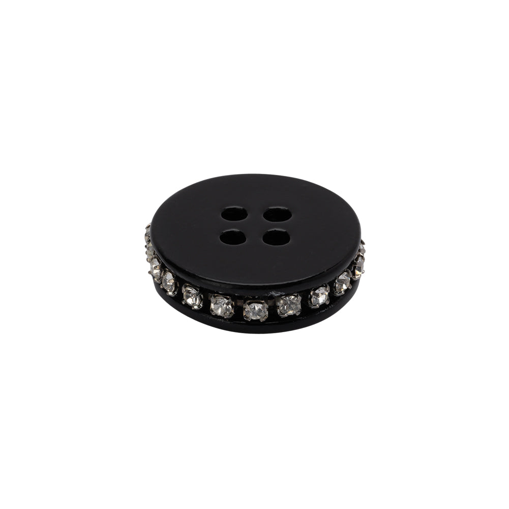 Rhinestone and Metal 4-Hole Button - 28L/18mm - Black and Crystal Rhinestone Belt Rim