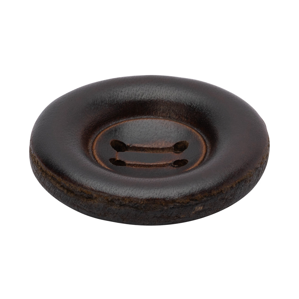 Leather 4-Hole Button - 54L/34mm - Dark Brown Dish Shaped