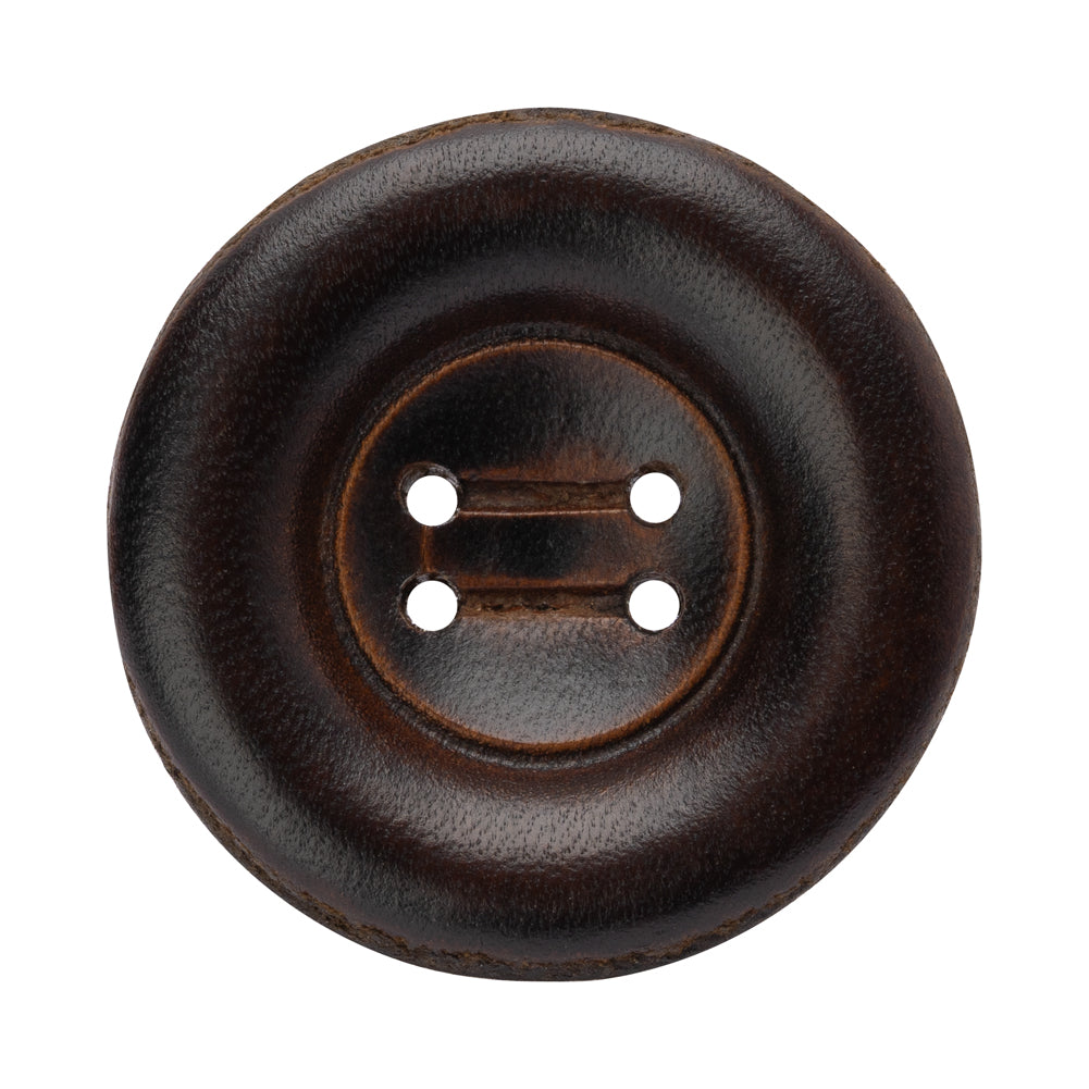 Leather 4-Hole Button - 54L/34mm - Dark Brown Dish Shaped