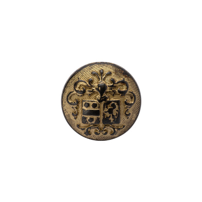 Metal Shank Back Button - 24L/15mm - Distressed Gold Crest