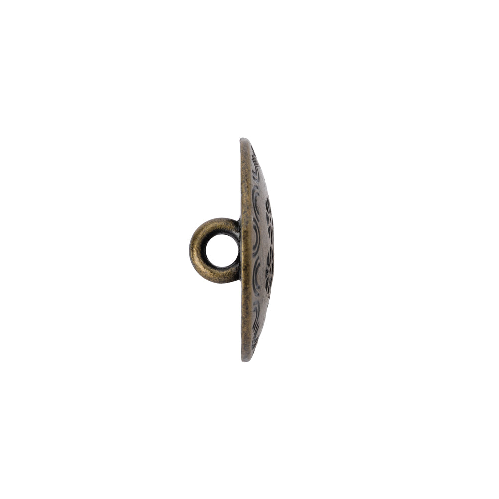 Metal Shank Back Button - 30L/19mm - Brass Flowers and Rainbows Embossed - Folded