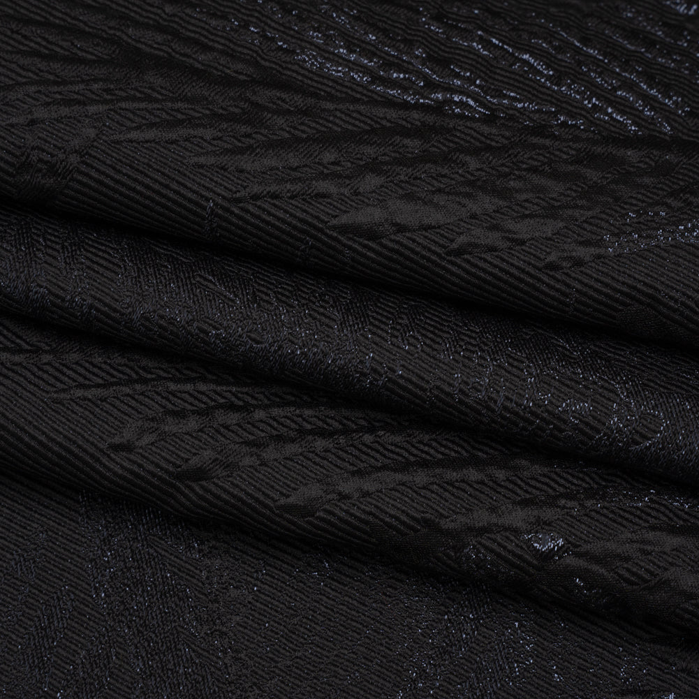 Metallic Black Palm Leaves Luxury Burnout Brocade - Folded