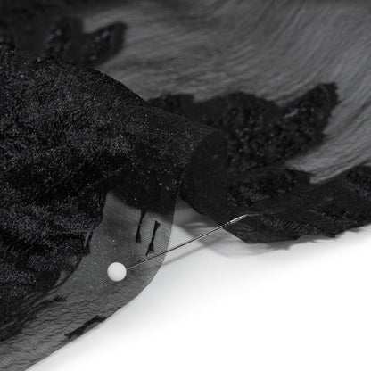 Metallic Black Palm Leaves Luxury Burnout Brocade