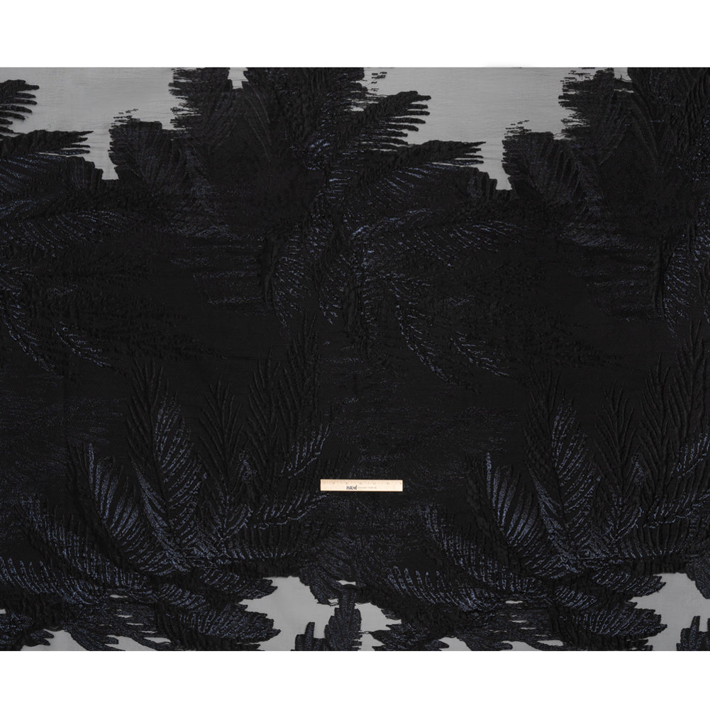 Metallic Black Palm Leaves Luxury Burnout Brocade - Full
