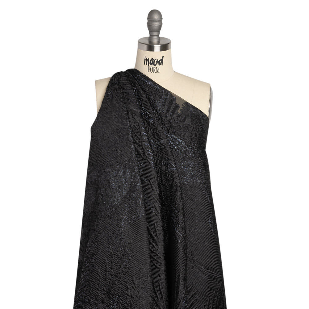 Metallic Black Palm Leaves Luxury Burnout Brocade - Drape