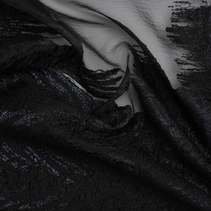 Metallic Black Palm Leaves Luxury Burnout Brocade