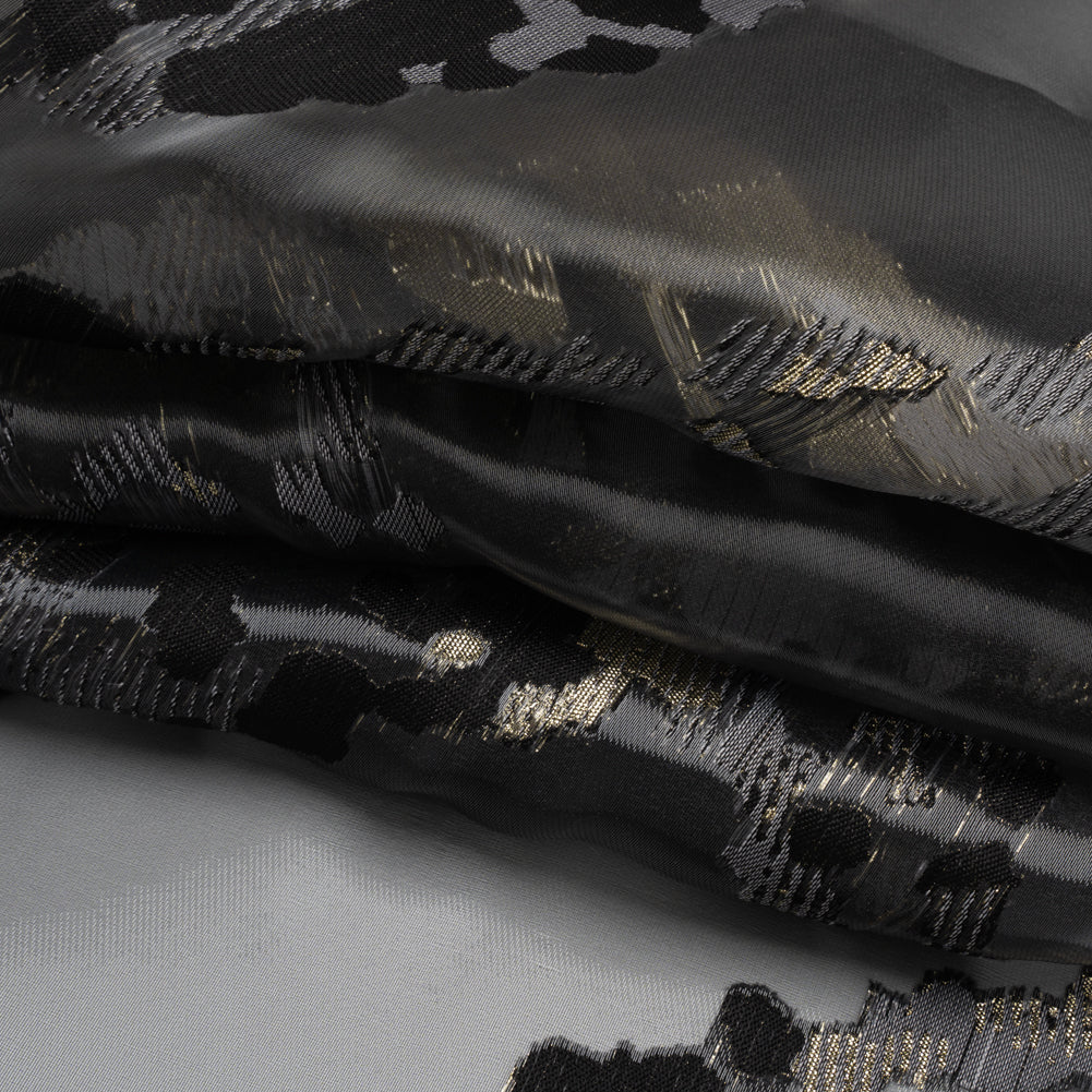 Gray, Black and Metallic Gold Abstract Luxury Burnout Brocade