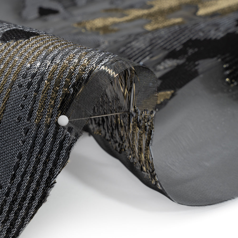 Gray, Black and Metallic Gold Abstract Luxury Burnout Brocade